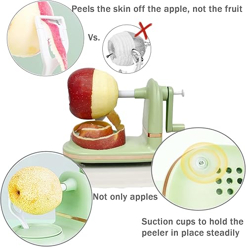 Miniatura 3 de Pelador de manzanas, pelador de pera con descorazonador y rebanador de manzana de 8 cuñas, 2 cuchillas de acero inoxidable, cepillo de limpieza y