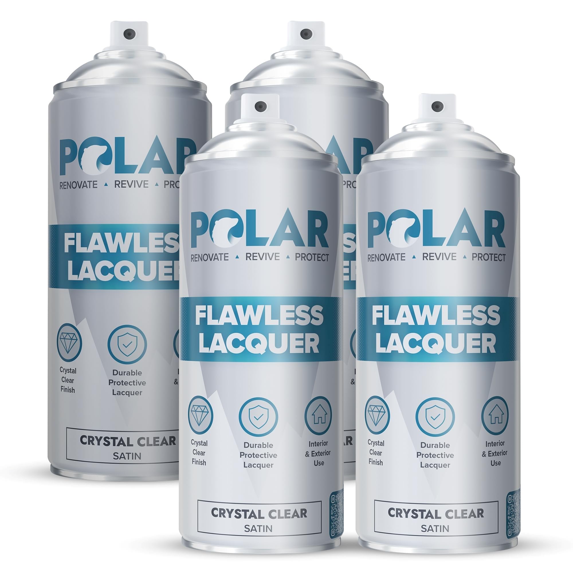 Polar Flawless Lacquer Spray - Protective Coating for Wood, Ceramic, Glass, Plastic & Metal - Scratch Resistant & UV Protection - Primer for DIY, Interior & Exterior - Satin Finish - Clear - 4x400ml