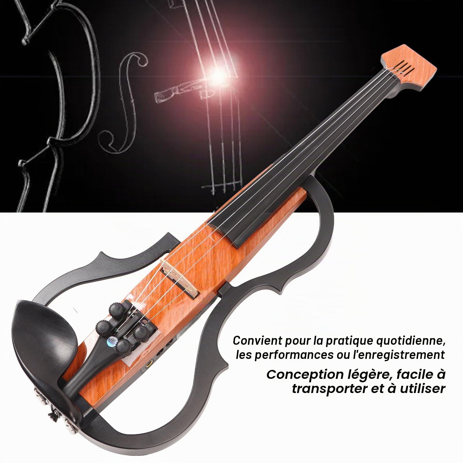 Violon électrique 4/4 pleine taille silencieux réglable qualité sonore en fibre de carbone en bois d'érable avec micro casque