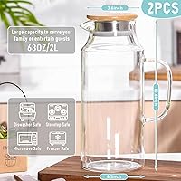 Vista 2 de 2 jarras de vidrio con tapa y boquilla, jarra de vidrio para agua caliente/fría con asa, jarras de té helado, jarras de bebidas para refrigerador