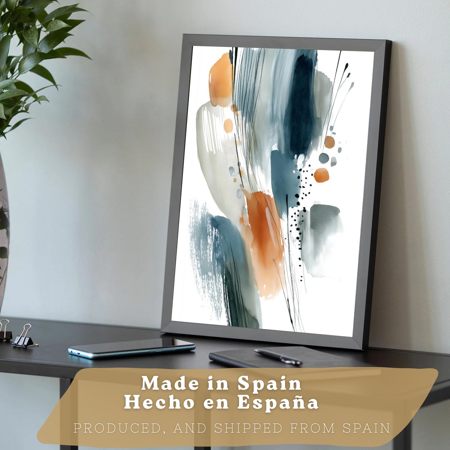 Nacnic Juego 3 Láminas Laminas Decorativas Pared Cuadros Abstractos De Acuarela, Azul, Naranja. Decoraciones Paredes. Cuadros Para Para Salón Y Dormitorio Modernos. Tamaño A3 Marco Negro