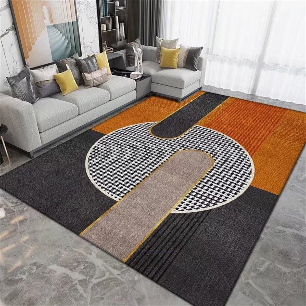 Tapis Chambre Decoration Salon Moderne Tapis de Salon géométrique Gris Orange Style Moderne Facile à Entretenir pour Durable Tapis Balcon 160X200CM