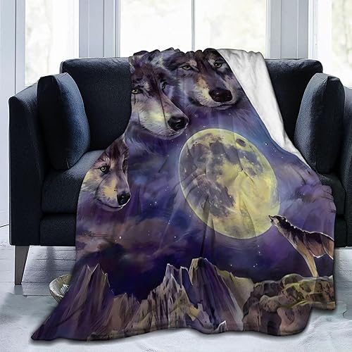 Manta de vellón de lobo luna, súper suave y acogedora, de 50 x 60 pulgadas, ligera, mullida, cómoda, texturizada, manta de felpa cálida para sofá,