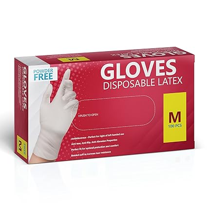 New Disposable Latex Gloves, Powder Free 100 Gloves (Med-100)