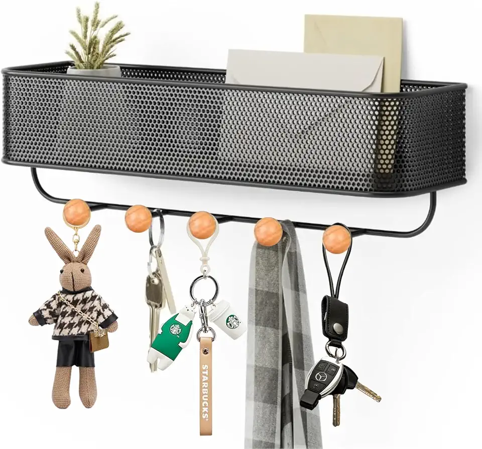 Porta Chaves Parede, Porta Chaves, Cabideiro de Parede, Suporte de Chave, Estique Organizador de Entrada, Dupla Instalação (Preto)