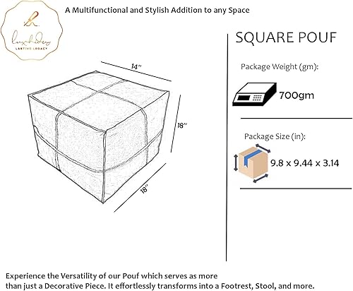 Miniatura 9 de Puf cuadrado de cuero puro (solo funda), reposapiés marroquí hecho a mano, mesa auxiliar otomana, decoraciones decentes para sala de estar,