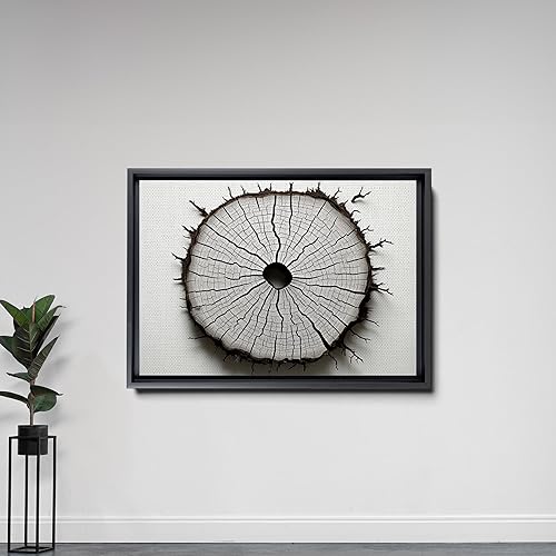 Miniatura 5 de Framed Canvas Print Wall Art Detailed Wood Rings of Tree Nature Wilderness, Photography Realism Rustic, Dramatic Grey Black and White for Living