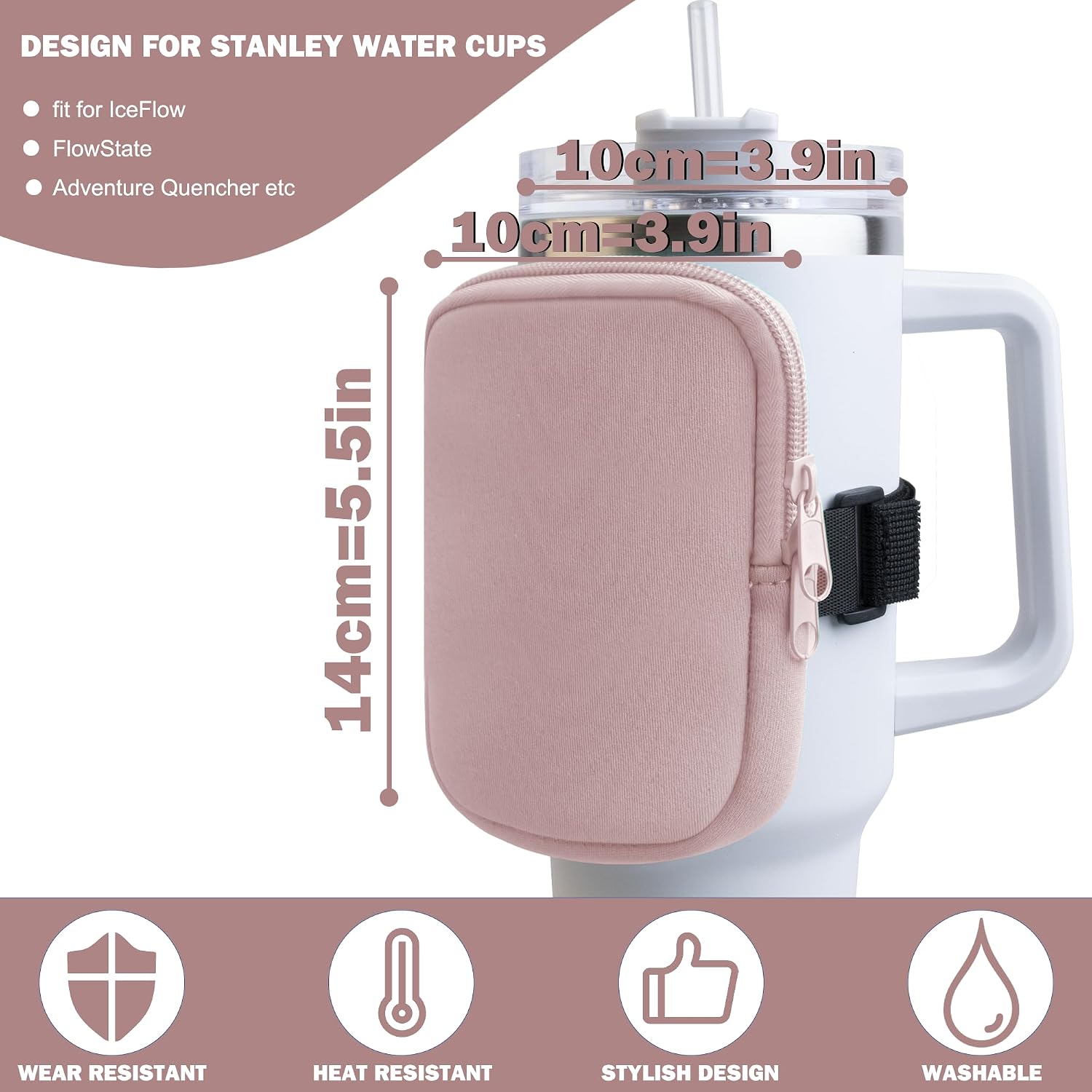 Water Bottle Pouch for Stanley 40 oz Tumbler with Handle - Gym Accessories for Women, Cup Belt Bag Compatible with Stanley/Simple Modern Tumbler Accessories(Pink) image 3