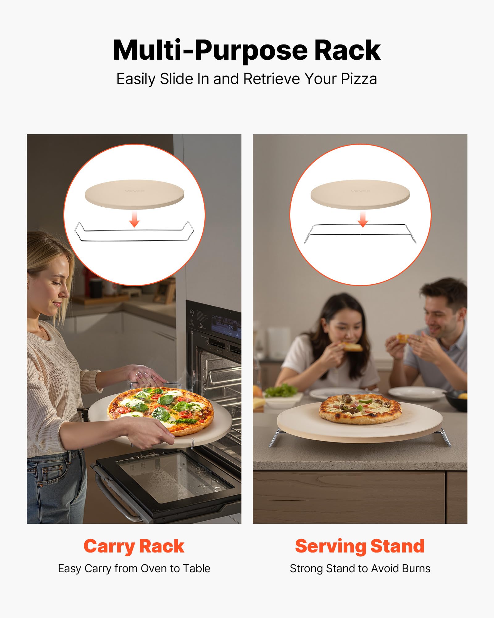 VEVOR Pierre à pizza ronde en cordiérite 40,6 cm, pierre de cuisson extra large avec support durable et grattoir PP, résistante à la chaleur, épaisseur 1,7 cm, pour four, cuisson du pain, barbecue