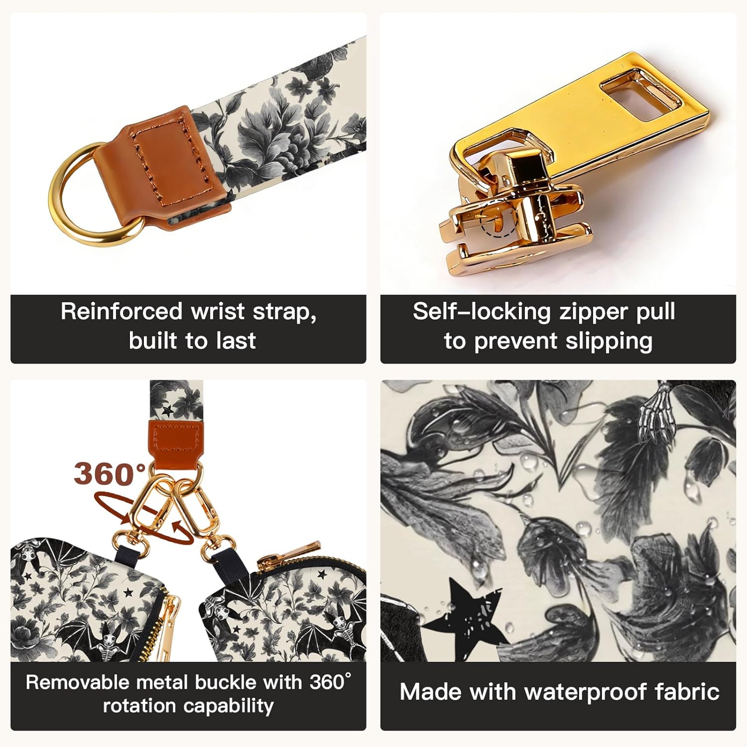 Coin Purse Keychain for Women,Wristlet Wallets for Women, Dual Pouch Wristlet Keychain Wallet for Women, Small Wallet Wristlets with Coin Pouch for Travel Daily Use(Goth Bat) - Image 3