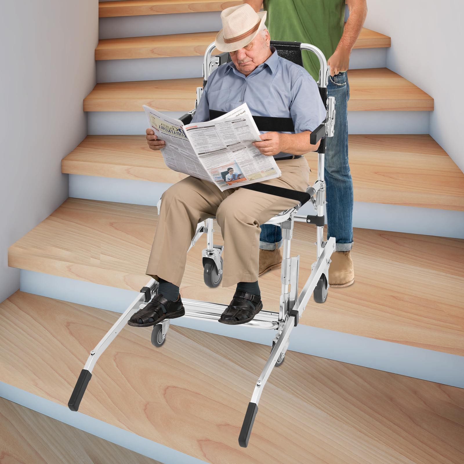 Chaise d'escalier EMS 159 kg, en alliage d'aluminium, avec ceintures de sécurité, sans installation, ambulance pliable, évacuation pour personnes âgées et handicapées, noire