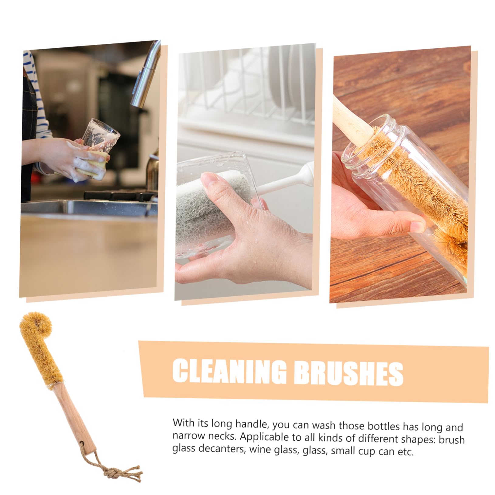 COLLBATH 1pc Bottle Cleaning Brush Cup Brushes Wood Brush Glass Brush Cup Cleaner Brush Cleaning Supplies De Limpieza Lengthened Handle Coconut Sponge Wooden Wine Glass