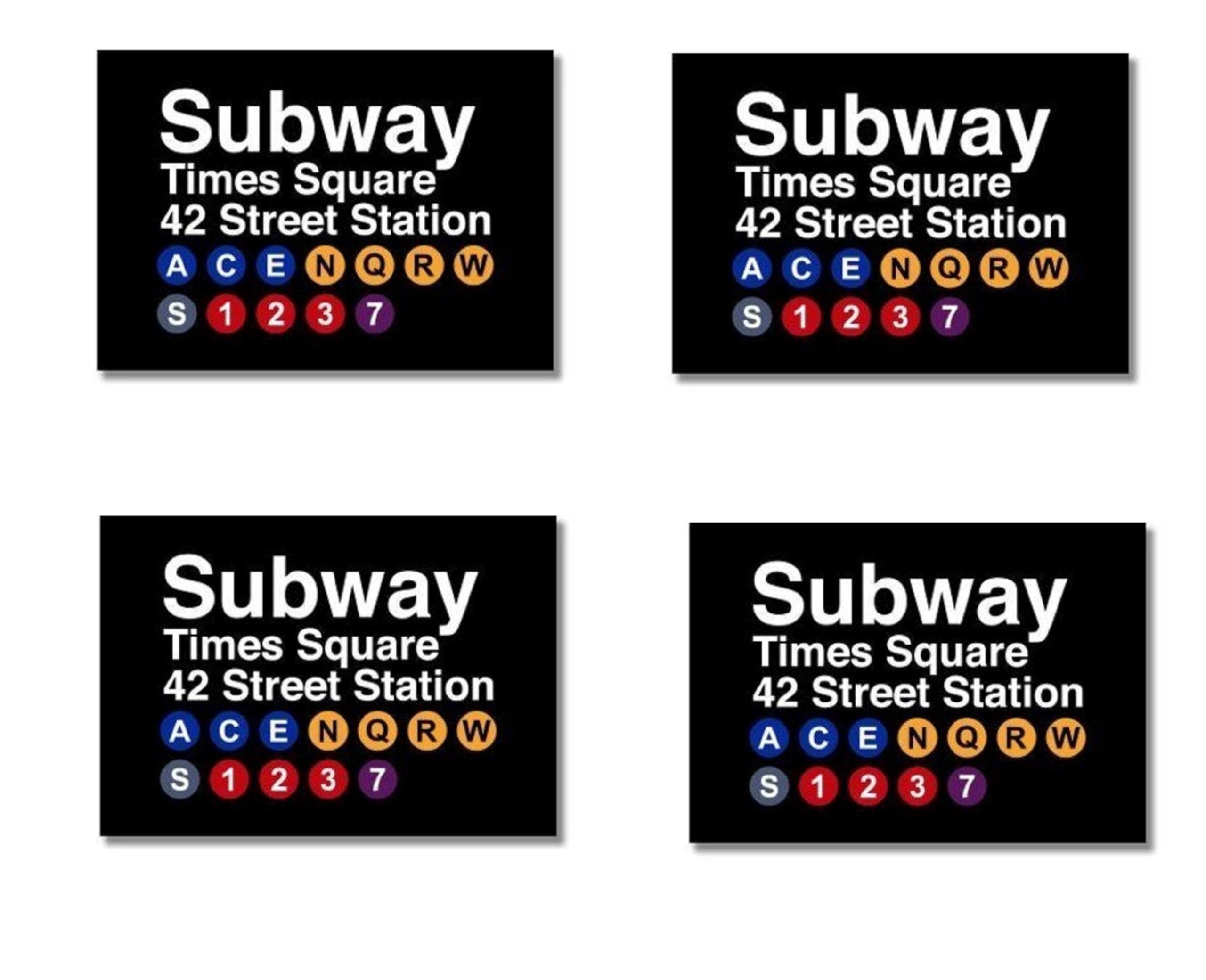 Pack of 4-3'' Stickers - Subway Station Sign Times Square New York NYC Vinyl Sticker - Sticker for Scrapbooks Laptops Cell Phones Car Waterbottle Etc