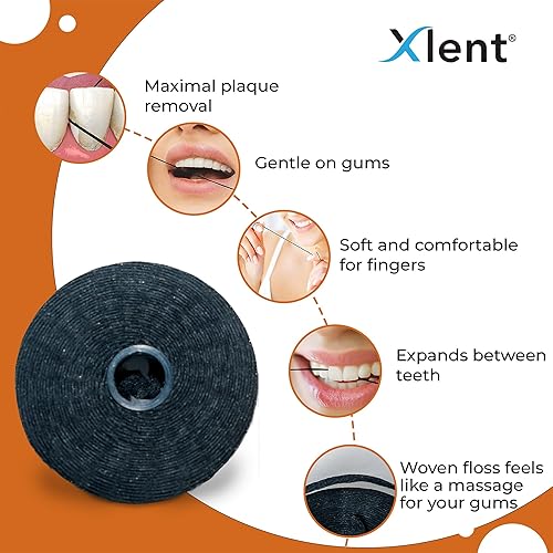 Miniatura 9 de Xlent Hilo dental expandible tratado con carbón activado, xilitol, cera natural a base de plantas, sabor refrescante a menta, paquete de 5 (solo