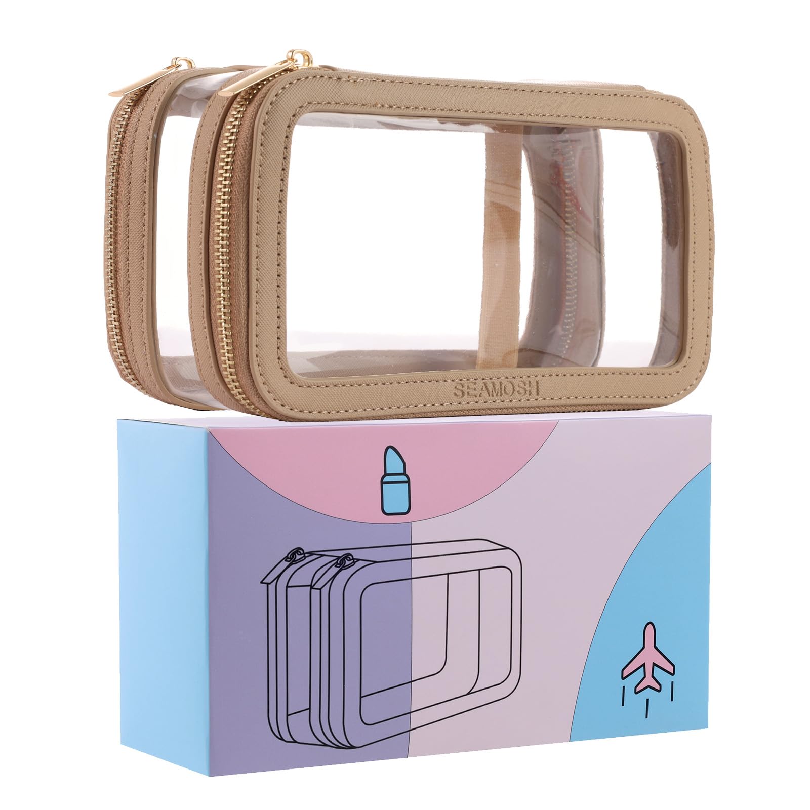 SEAMOSH Clear Make Up Toiletry Travel Makeup Organizer Bag For Women Portable Travel Toiletry Cosmetic Purse Pouch Bag Perfect For Business Or Personal Travel Essentials (Apricot yellow)