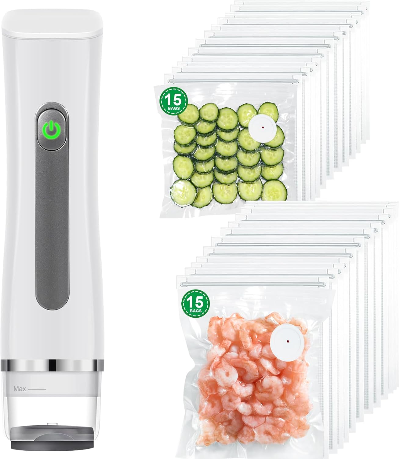 Vacuum Sealer for Food - Handheld Vacuum Sealer Machine with 30 Reusable Eco Bags,Portable Food Saver,Compact Vacuum Sealers for Kitchen,Travel & Storage