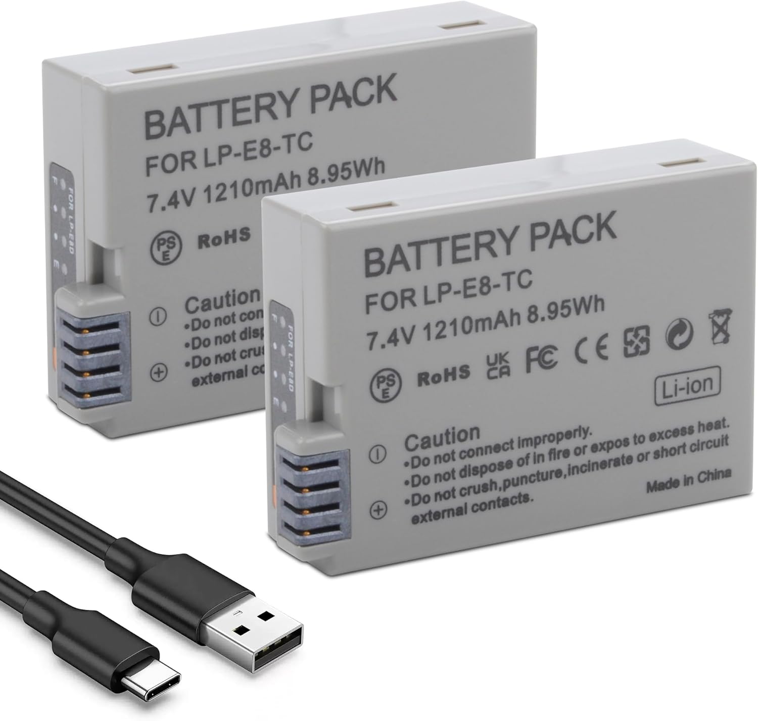 LP-E8 Battery 2-Pack with USB-C Charging Cable Compatible with Canon EOS Rebel T2i T3i T4i T5i, 550D 600D 650D 700D, Kiss X4 Kiss X5 Kiss X6, LC-E8E Digital Cameras