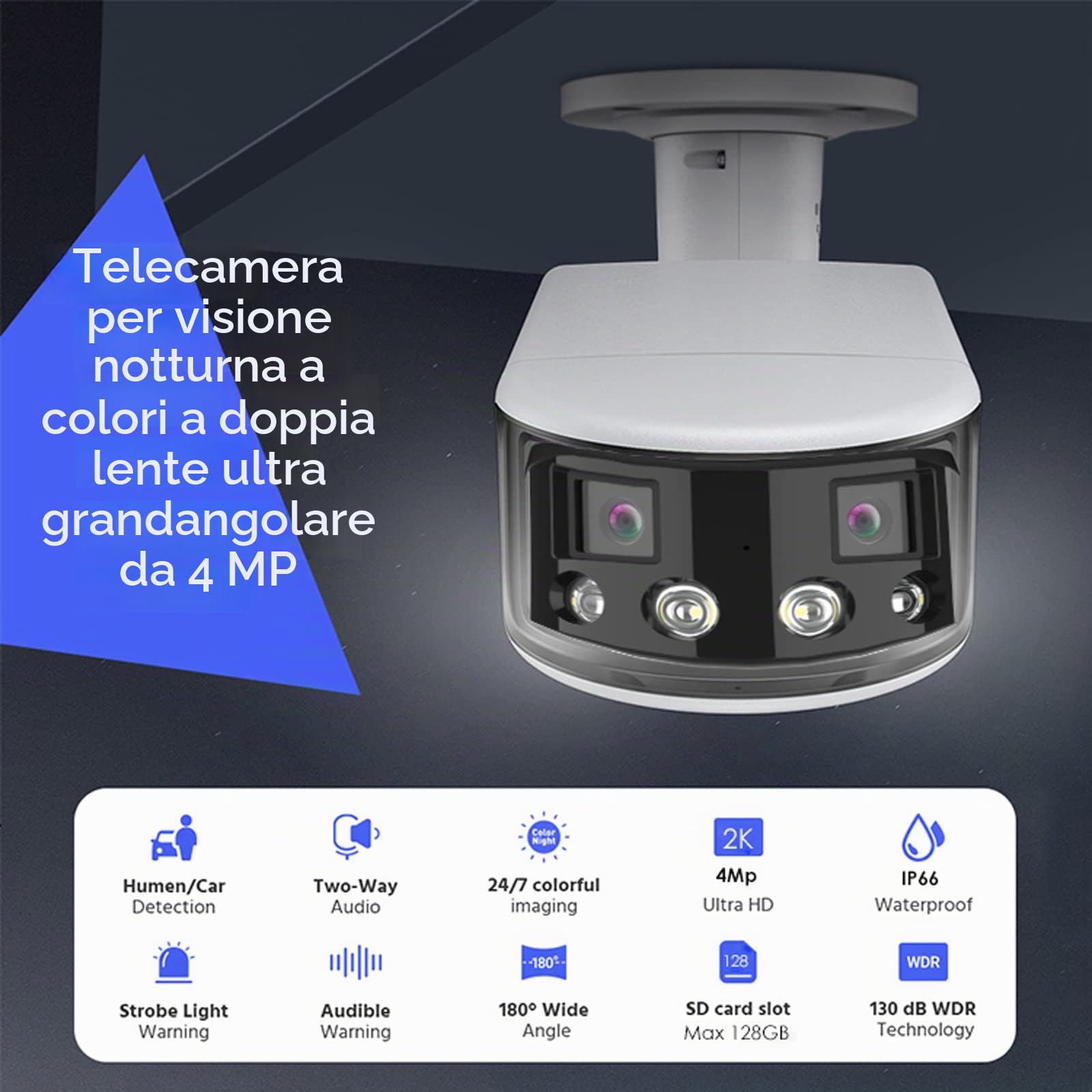 OBA-DL-T20 Telecamera Wi-Fi Esterno Doppia Lente Angolo Visione 180° 4K Visione Notturna A Colori Starlight Audio Bidirezionale
