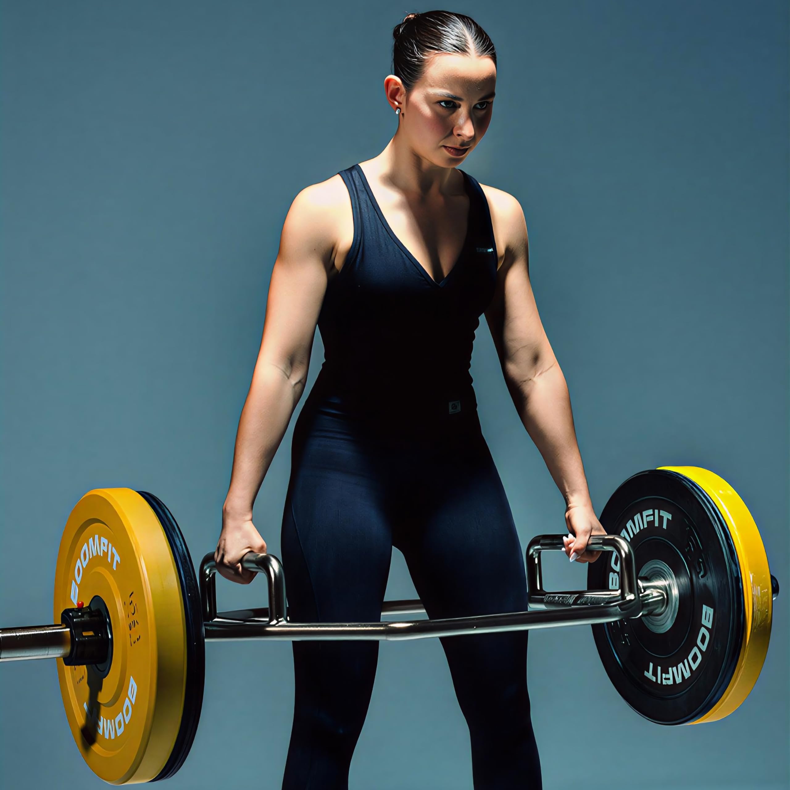 BOOMFIT Barra hexagonal para peso muerto y sentadillas | Barra olímpica compatible discos 50 mm | agarre neutro cómodo | Carga 205 kg | Ideal para casa, box y gimnasio