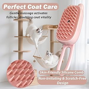 Ghyut 4 in 1 Cat Steam Brush for Shedding,Rechargeable Steam Brush for Cats and DogsAnti-Static, Massage, Cleaning, Shedding & Combing All in One for Grooming Multi-Functional Pet Brushes