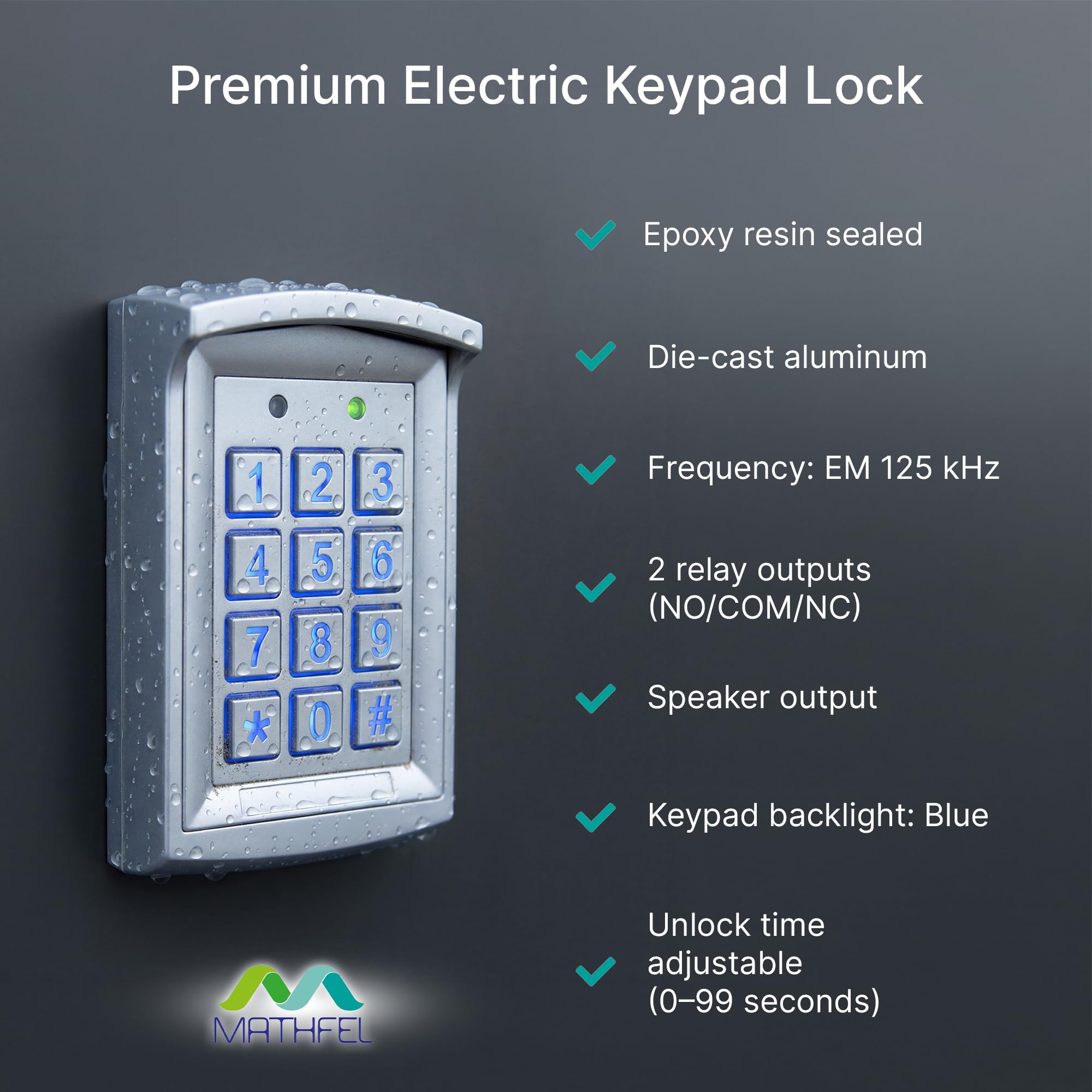 MATHFEL Smart Lock Cerradura electrónica para Puerta de Entrada, Cerradura con código Resistente a la Intemperie con RFID, IP66, 2 relés, abrepuertas con código, Cerradura Inteligente automática