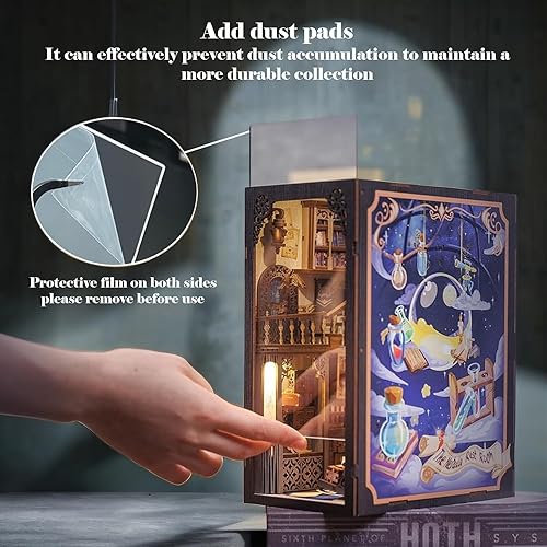 Miniatura 2 de Kit de rincón de libro, soporte de estantería en miniatura, kit de estante de madera 3D, rompecabezas de madera, decoración de callejón con luz LED,