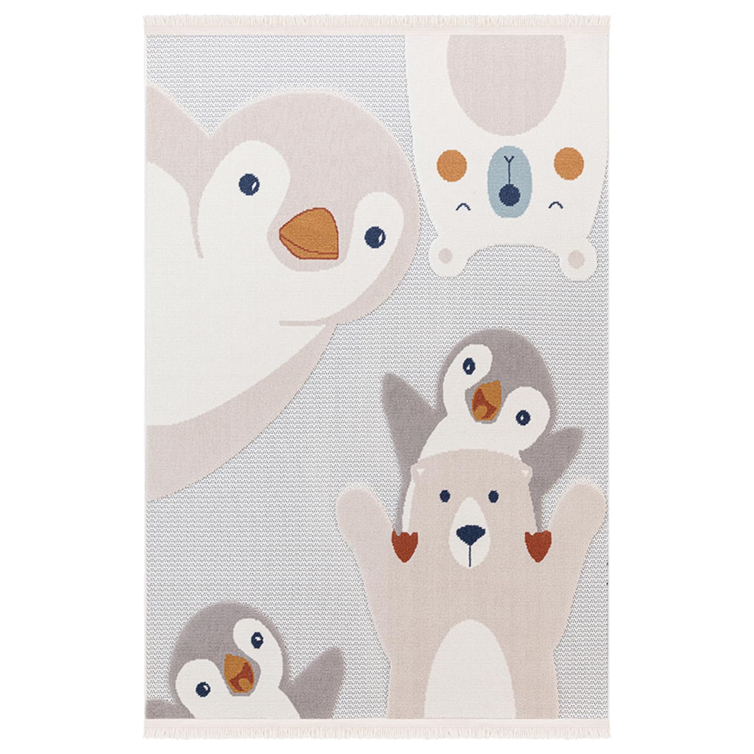 Alfombra Infantil Redonda Habitación Niña Niño Dormitorio Animales Ositos Nubes Estrellas Arcoiris 160cm Gris Beige