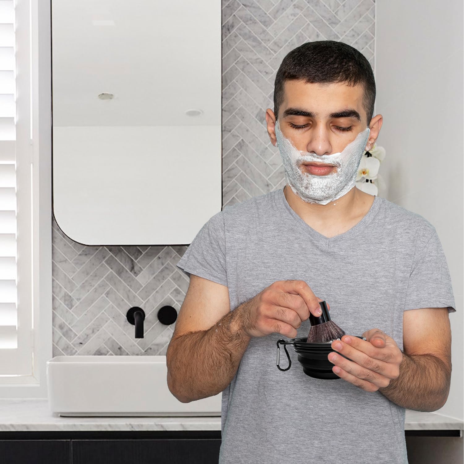 Ciotola da barba, ciotola da barba pieghevole da viaggio per crema da barba, tazza da barba in silicone per rasatura bagnata per uomini
