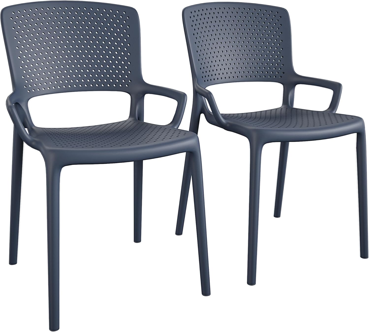 Cosco Stacking Resin Dining Chairs Indoor Outdoor Navy 2-Pack Square Back Arms Weatherproof Stackable