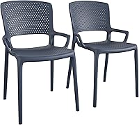 Cosco Stacking Resin Dining Chairs Indoor Outdoor Navy 2-Pack Square Back Arms Weatherproof Stackable