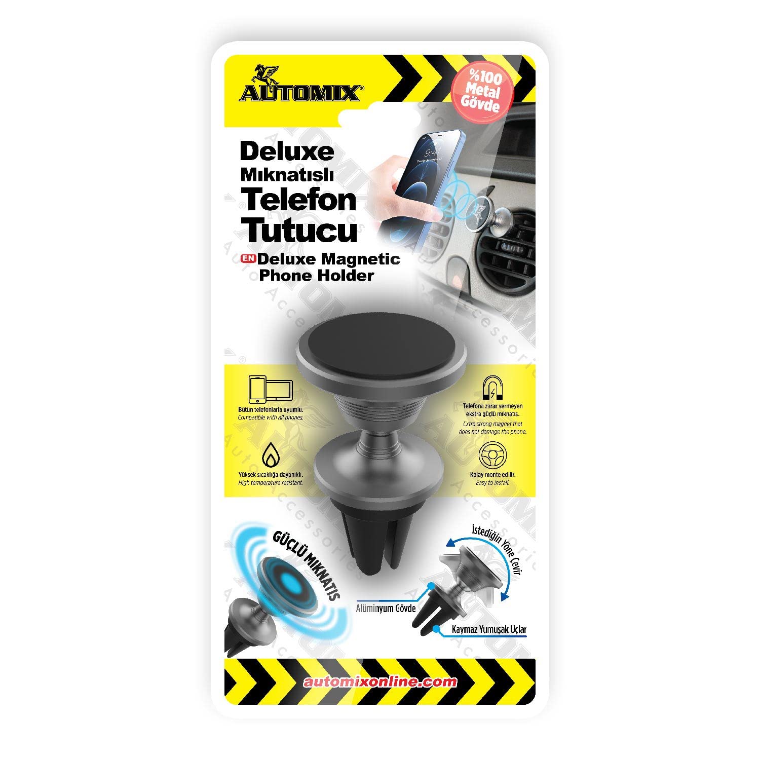 Automix Deluxe Mıknatıslı Telefon Tutucu | Araç İçi Manyetik ve Güvenli Telefon Aparatı
