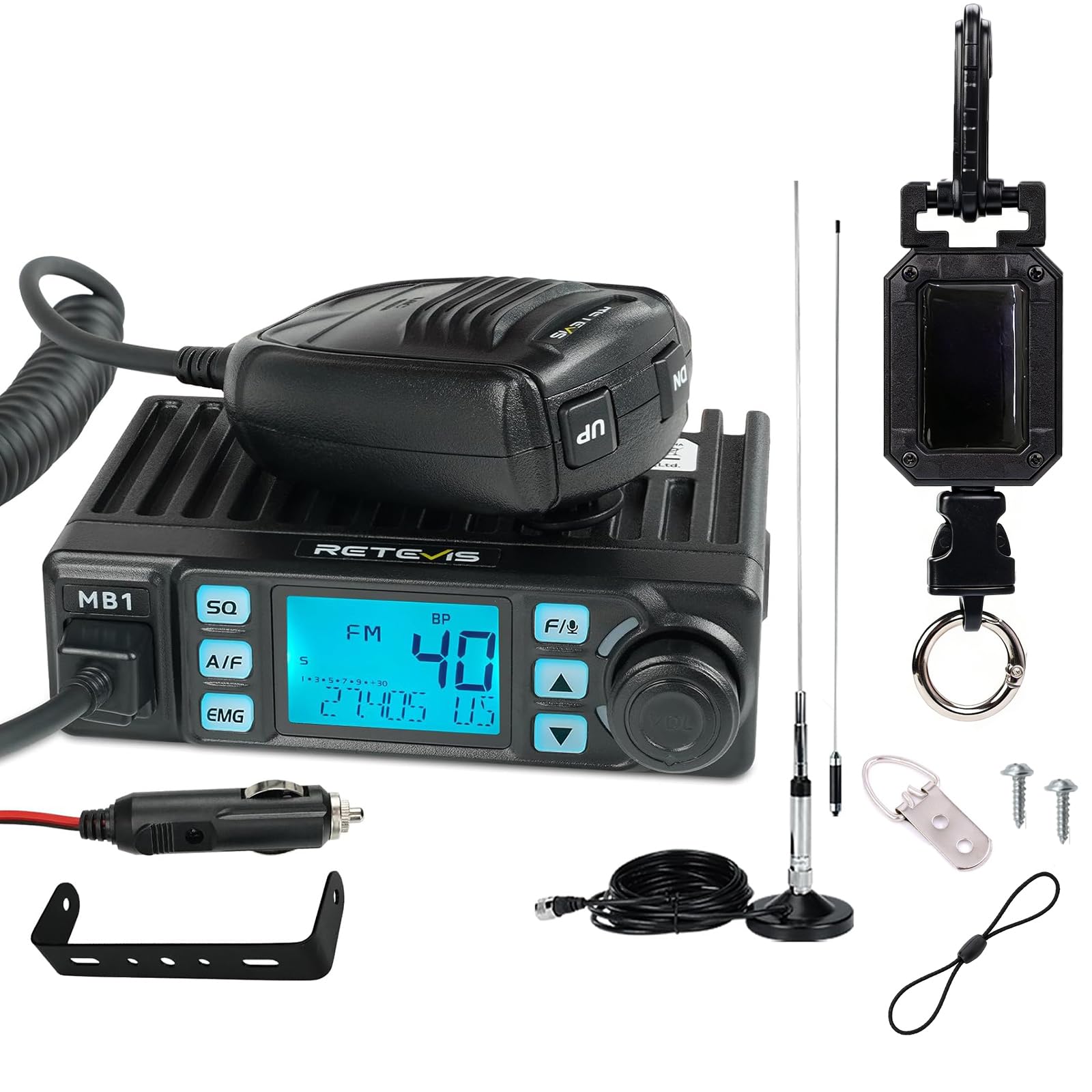 Retevis MB1 CB Radio, with Retractable Microphone Holder, Magnetic Antenna