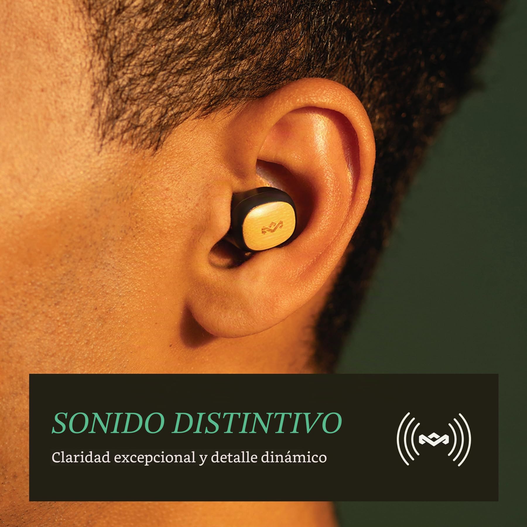 House of Marley Smile Jamaica True Wireless Earbuds In-Ear TWS - Negro | Pequeños Auriculares Bluetooth, 14 Hrs de Reproducción, Mini con Estuche de Carga, Materiales Sostenibles