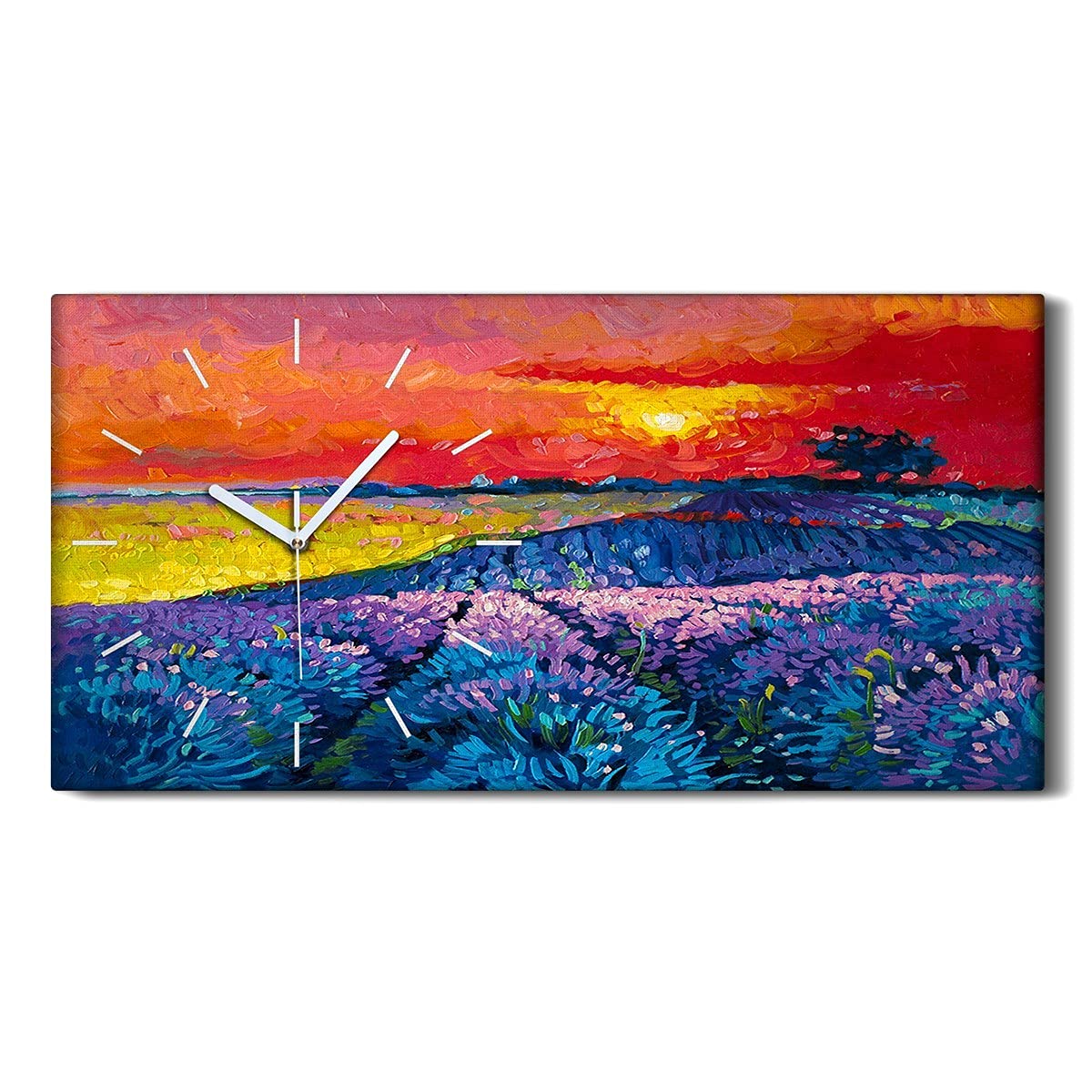 Horloge sur toile mains blanches 60x30cm motif ciel de lavande