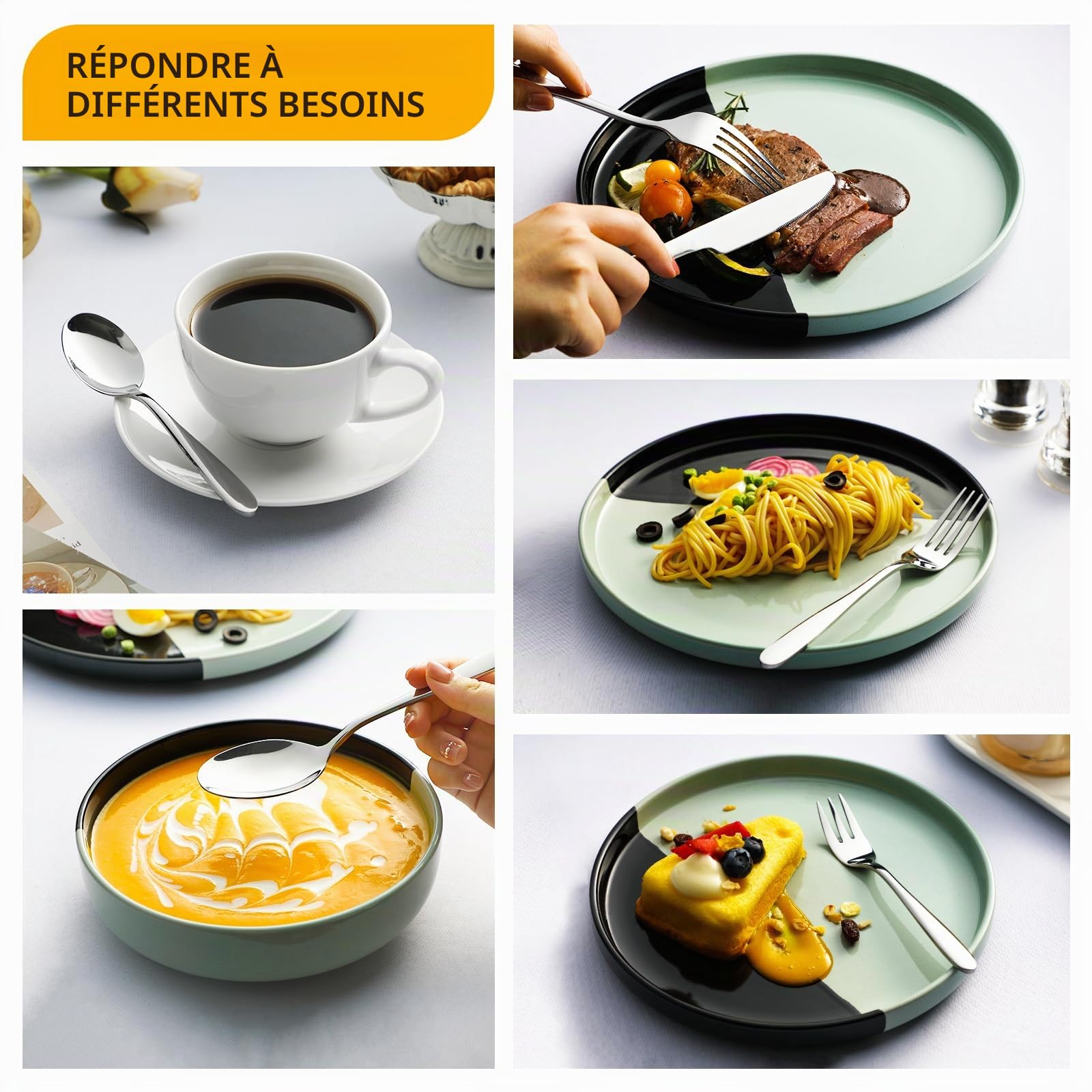 Velaze Ensemble Couverts de Table, Ménagère de 60 Pièces en Acier Inoxydable pour 12 Personnes, Ménagère Assortie Poli Miroir, Idéal comme Cadeau