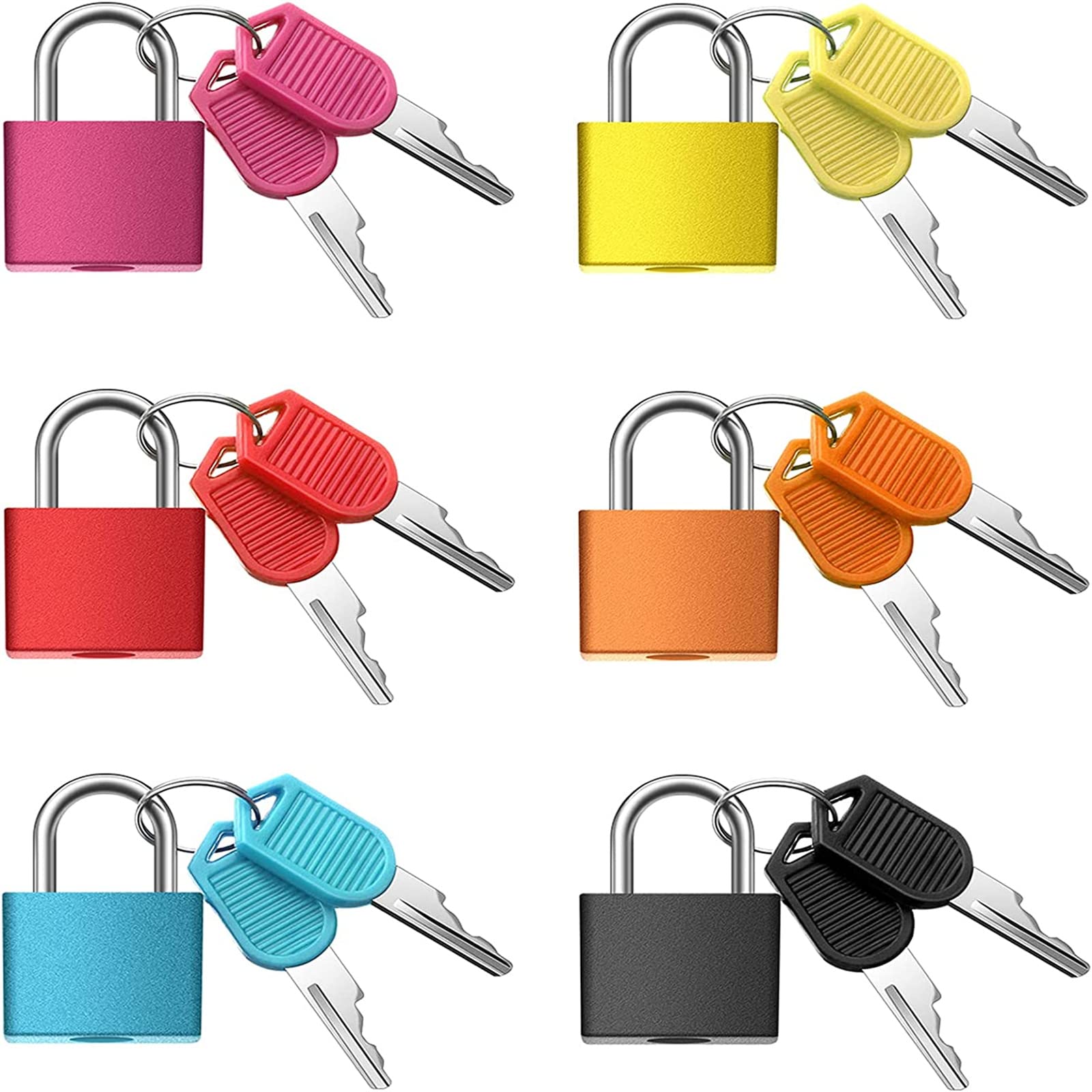 BOMEKS Suitcase Locks with Keys, 6pcs Metal Padlocks Luggage Locks Small Luggage Padlocks Multicolor Locker Lock for Suitcase Backpack Gym Locker Jewelry Box