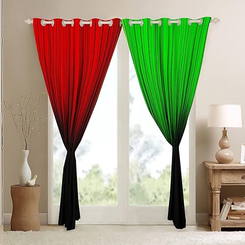 Miniatura 5 de Cortinas abstractas degradadas para niños, adolescentes, rojo, verde y negro, cortinas de ventana para dormitorio, sala de estar, decoración moderna
