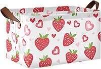 Vista 1 de KLL Strawberry Country Style Valentine Rectangle Storage Baskets Storage Bins with Handles Fabric Closet Organizers for Organizing Clothing, Jeans