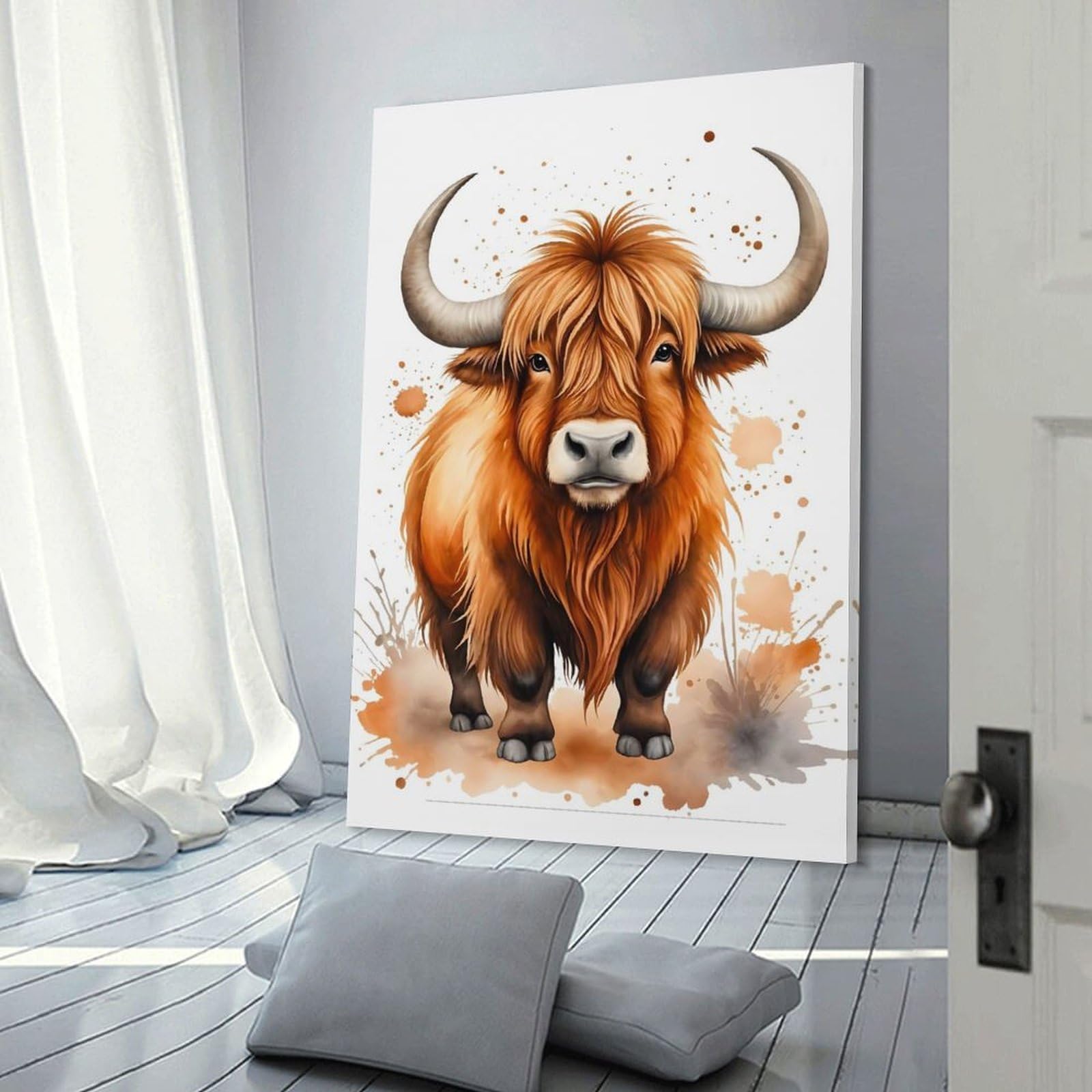 Junmoney Yak Watercolor Canvas Art Print 20x30inch(50x75cm), for New Homes, Bedrooms Or Workspaces, Gift Idea for Housewarming And Birthdays