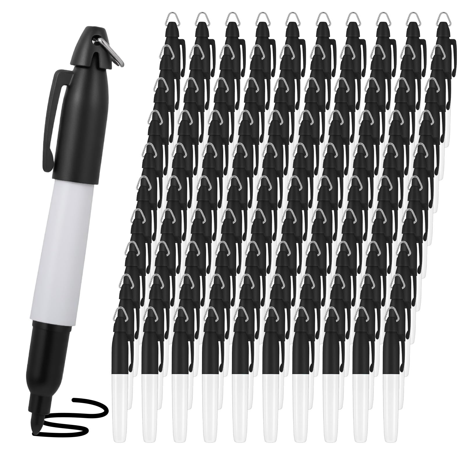 Kifmurase 100 mini marcadores permanentes con clips de llavero de golf para insignia de enfermeras, bolígrafos de tinta de punta media, marcador de borrado en seco, marcadores de insignia con llavero