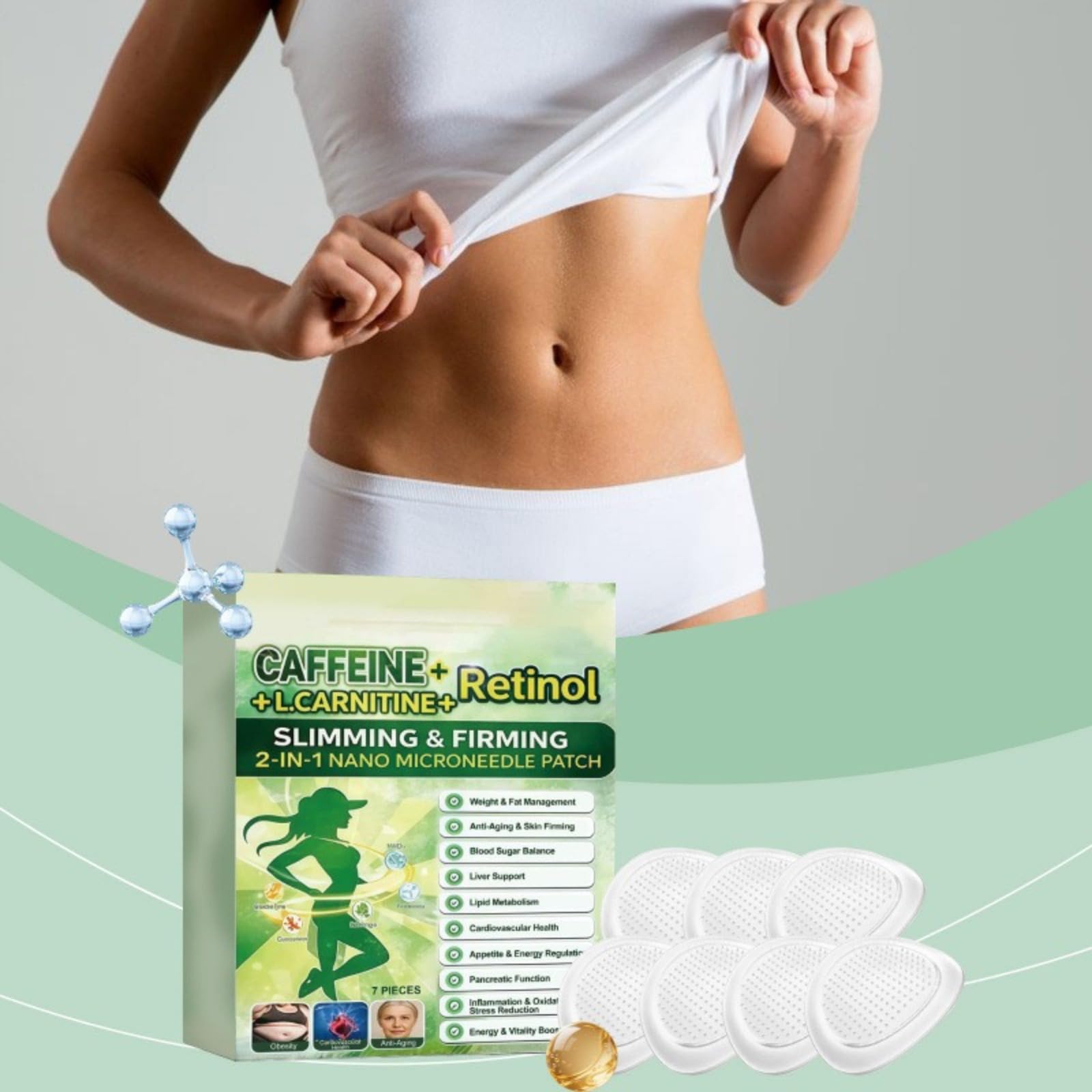 Parche Slim & Firm de Cafeína, L-Carnitina y Retinol - Tecnología Nano para reafirmar, refinar la silueta y estimular el metabolismo