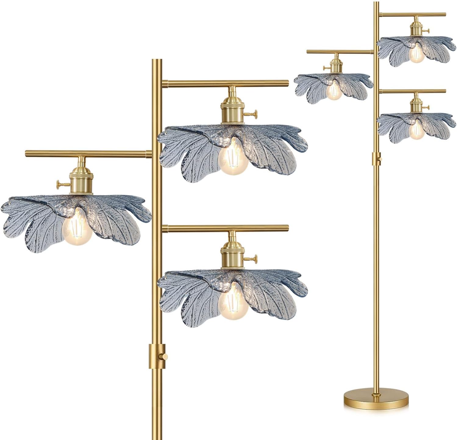 Gold Dimmable floor lamp ,tall lamp for living room corner ,mid century modern floor lamp Brass Tree Lamp Blue Glass Shade ,Standing Lamps vintage retro floor light for Bedroom corner Study Office