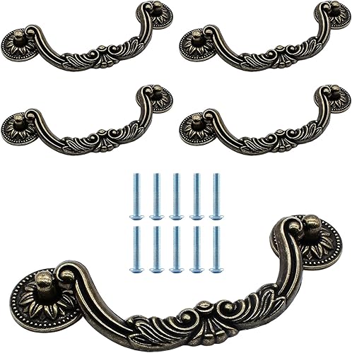 Miniatura 8 de 10 manijas de cajón con caída de 5 pulgadas (5.039 in) entre los centros de agujeros - 6.2 pulgadas de longitud total, tiradores de gabinete de