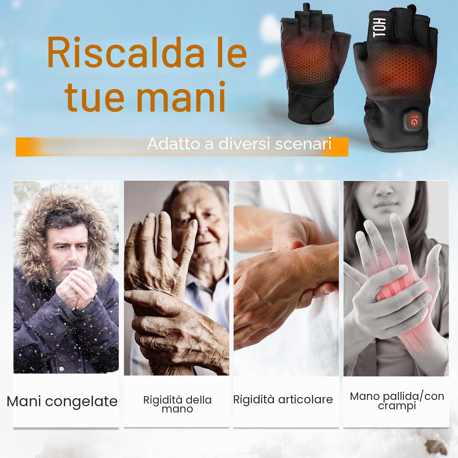 uncn Guanti riscaldati senza dita ricaricabili per donne uomini guanti da lavoro touchscreen per inverno freddo guanti termici senza dita elettrici..