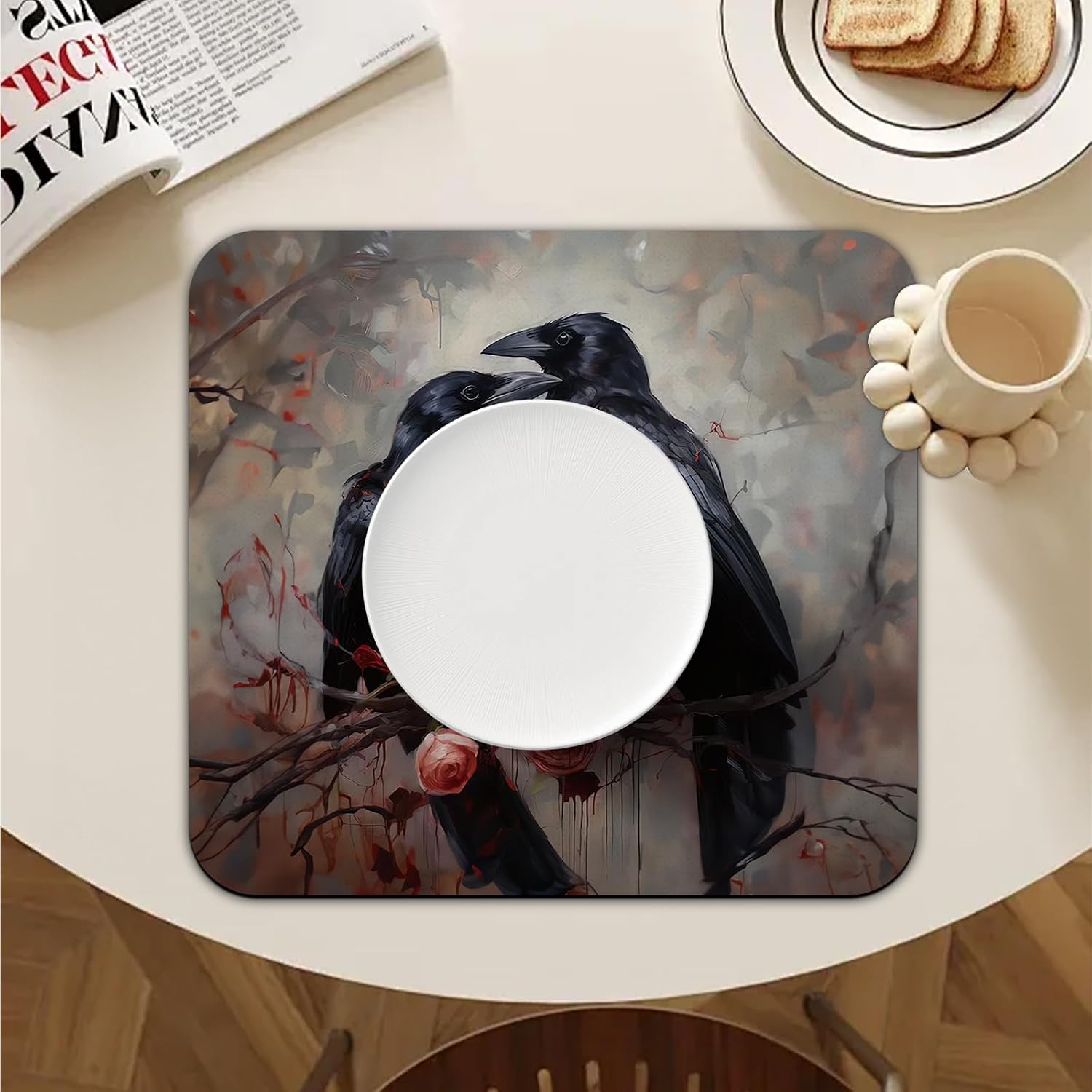 Black Crow Dish Drying Mat - Absorbent Dish Drainer for Kitchen Counter, Coffee Bar, Coffee Maker Countertops, Dish Rack Mat, 16x17.5 Inch