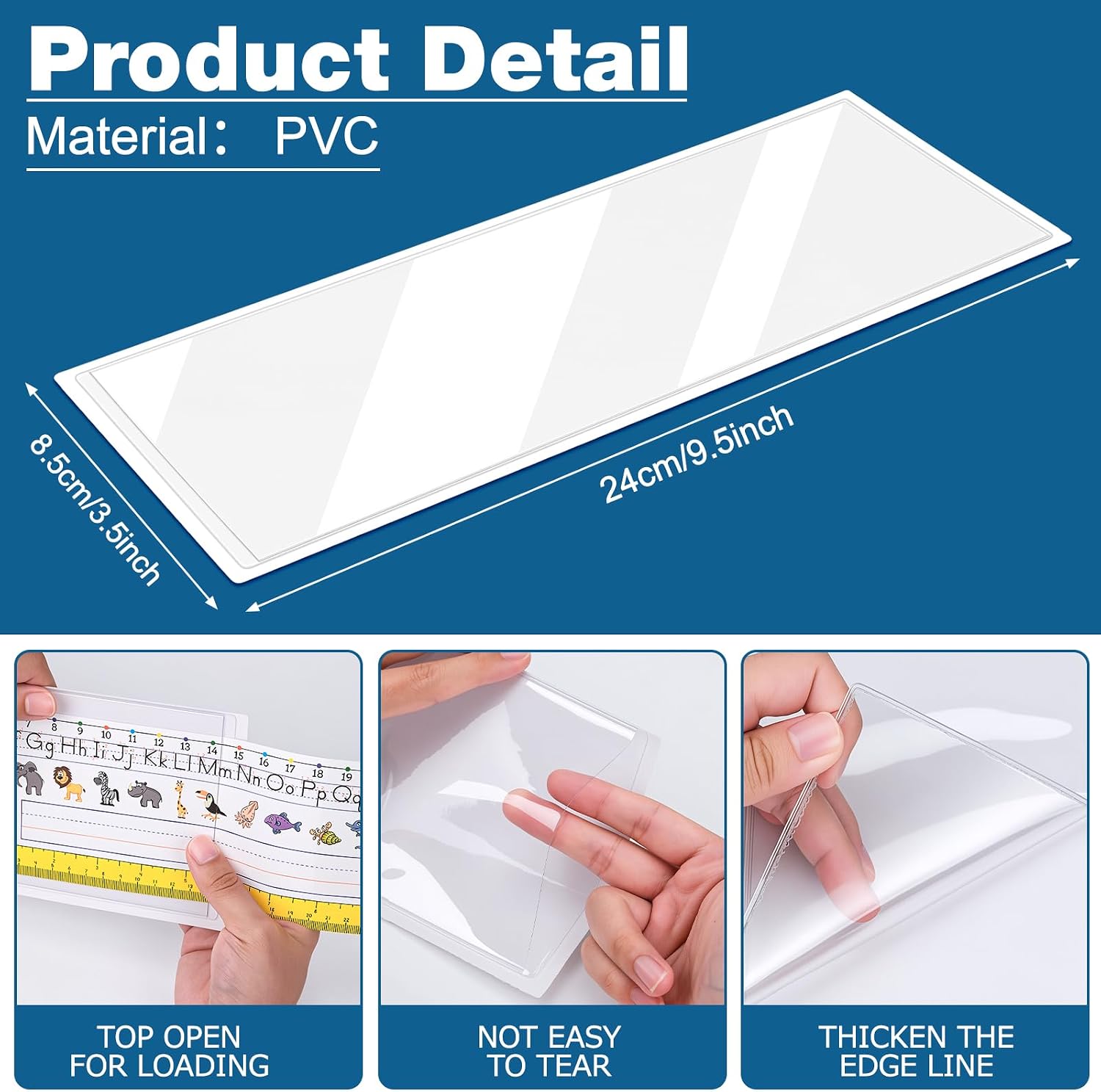 Meetory 25 Pieces 9.5” x 3.4” Clear Reusable Nameplate Pocket Upgraded Thickened Material Self-Adhesive Desk Name Tag- Covers for School Classroom Desk, Office Supplies, NOT Include Name Tags image 3