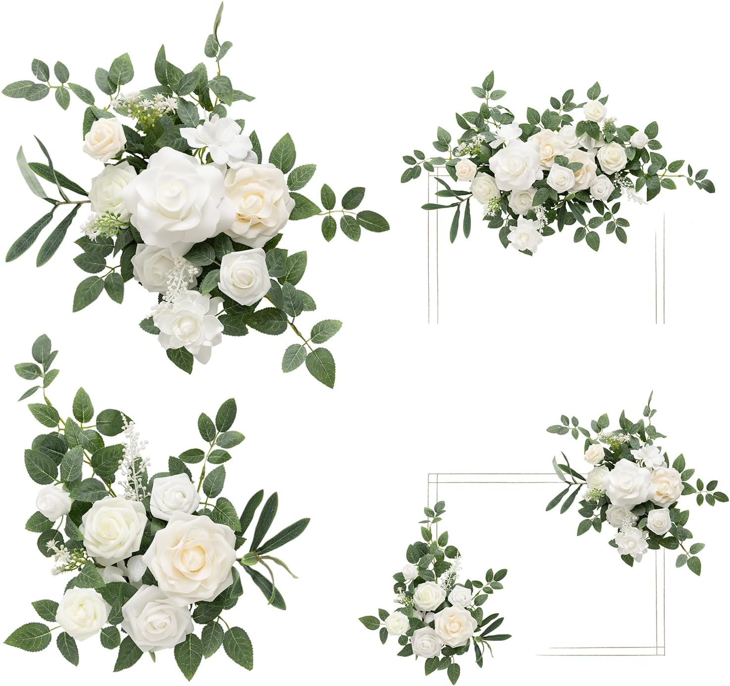 Ling's Moment 2pcs White Wedding Artificial Floral Swag Welcome Sign Flowers Backdrop Garland Green for Ceremony Reception Door Wall Easel Home Decoration Entryway Faux Outdoor Board Table Decor White & Sage