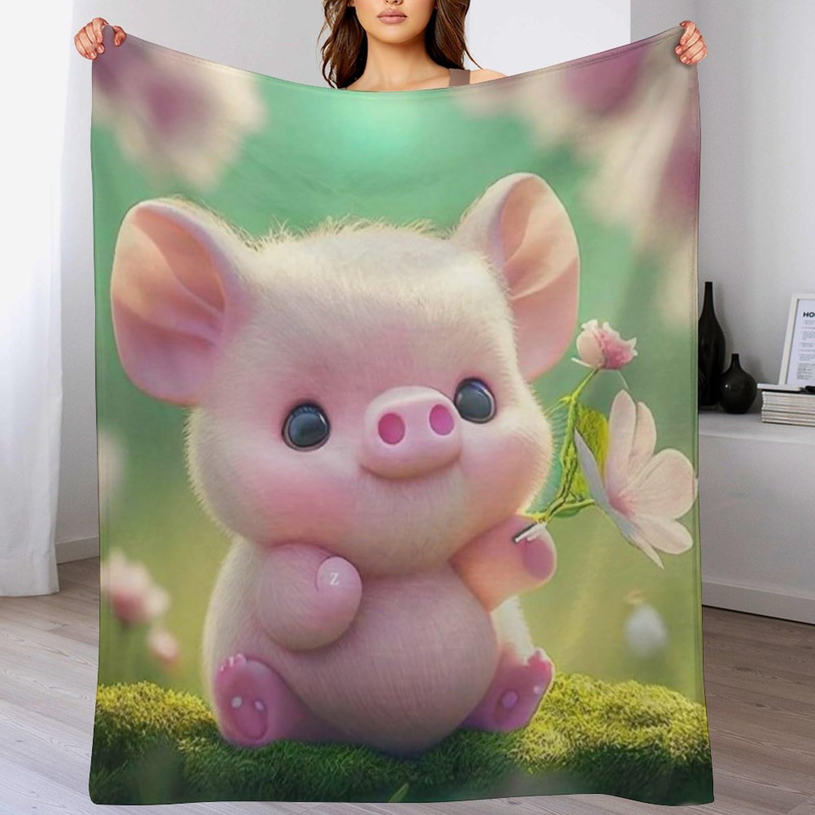 Couverture en flannel cochon mignon plaid polaire doux grand format 150x200cm