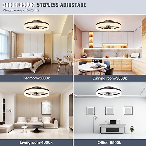 Miniatura 10 de VOLISUN Ventiladores de techo de perfil bajo con luces y control remoto, ventilador de techo moderno de 15.7 pulgadas, montaje empotrado,