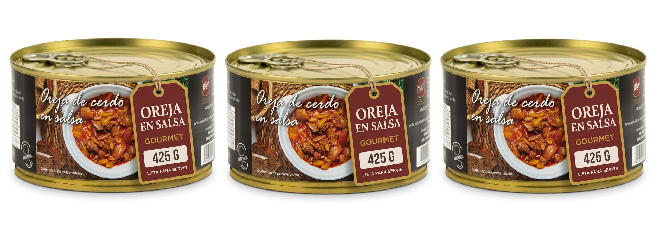 POLGRI Oreja de Cerdo en Salsa 425g x 3 latas Receta Tradicional de La Mancha Lista para Comer
